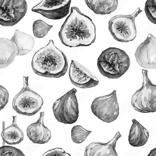 Fig fruits Hand drawn watercolor illustration Nature natural product Seamless pattern set Print textiles Garden agriculture
