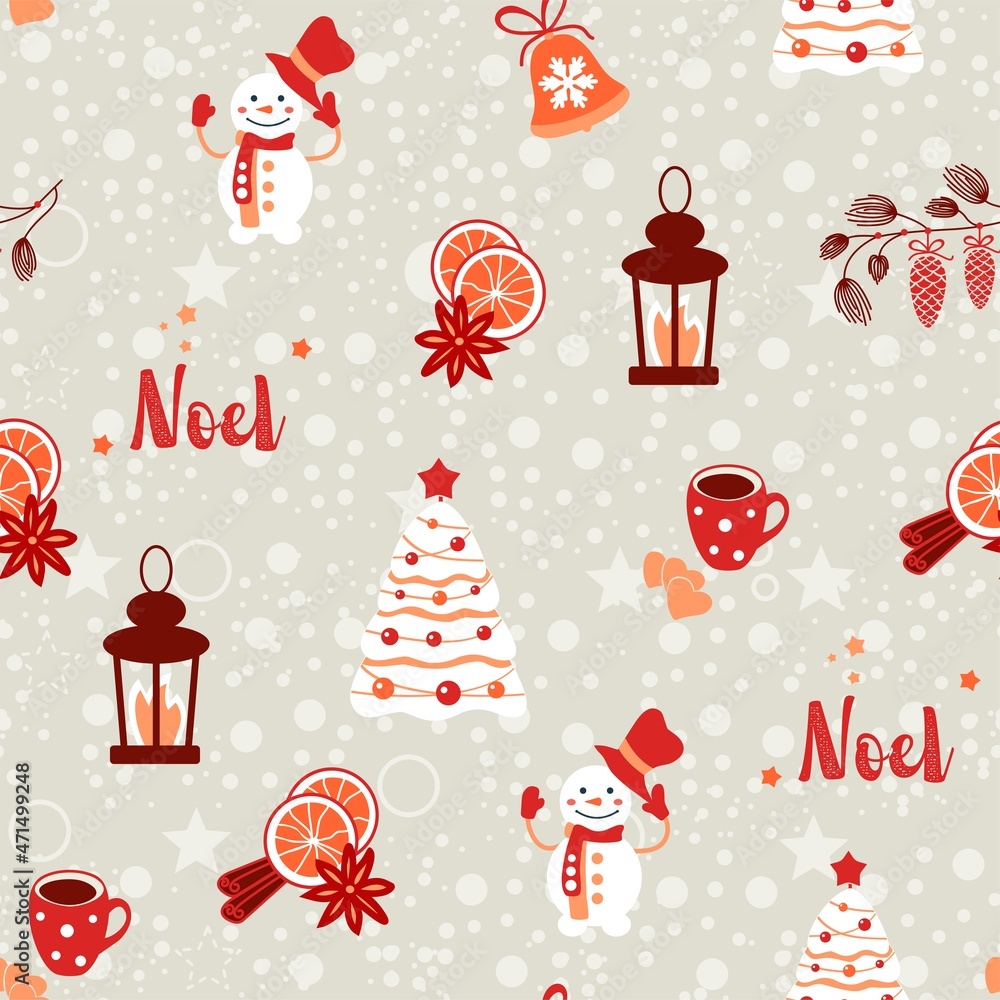 Christmas seamless pattern. Noel. New Year xmas winter drawing for textile print, wallpaper, fills, fabric, greeting card, wrapping paper
