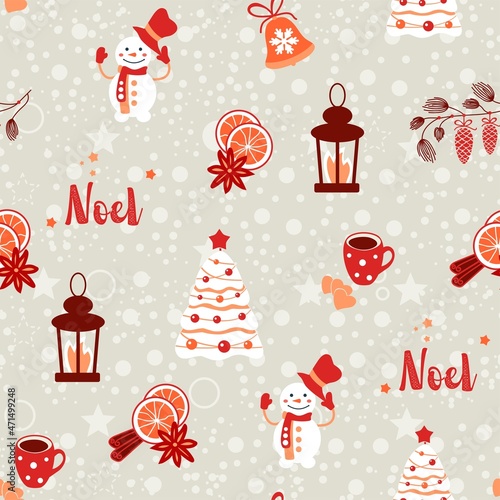Christmas seamless pattern. Noel. New Year xmas winter drawing for textile print  wallpaper  fills  fabric  greeting card  wrapping paper