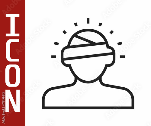 Black line Concussion, headache, dizziness, migraine icon isolated on white background. Vector