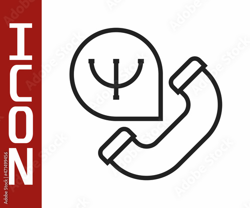 Black line Online psychological counseling distance icon isolated on white background. Psychotherapy, psychological help, psychiatrist online consulting. Vector