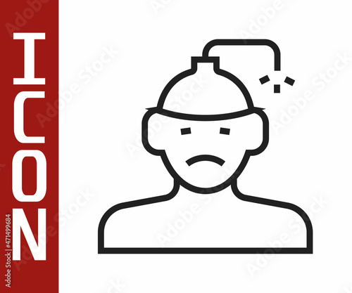 Black line Concussion, headache, dizziness, migraine icon isolated on white background. Vector