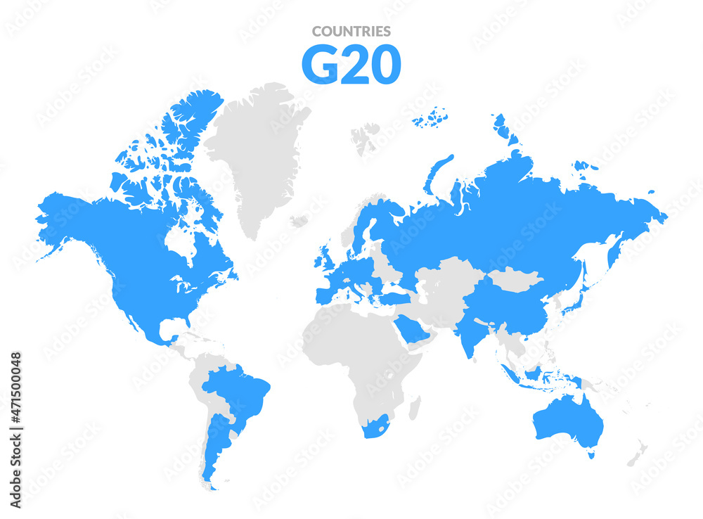 G20 world map countries infographic. Saudi Arabia Turkey Brazil european G20 country