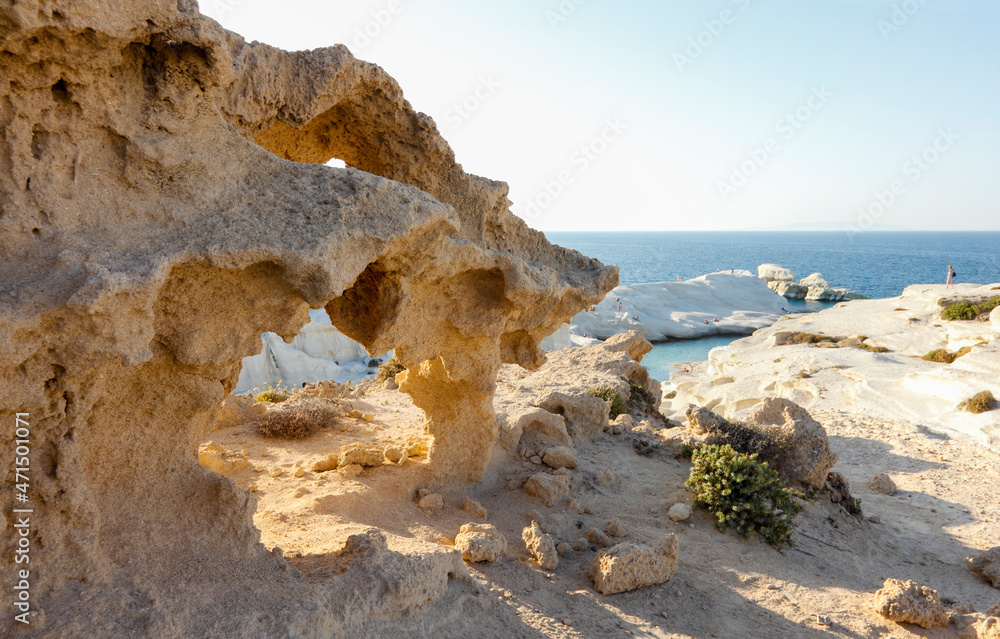 Rock formations of Sarakiniko on Milos, Cyclades, Greece