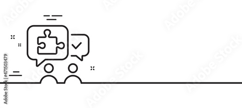 Puzzle line icon. Jigsaw piece with chat bubbles sign. Business challenge symbol. Minimal line illustration background. Puzzle line icon pattern banner. White web template concept. Vector