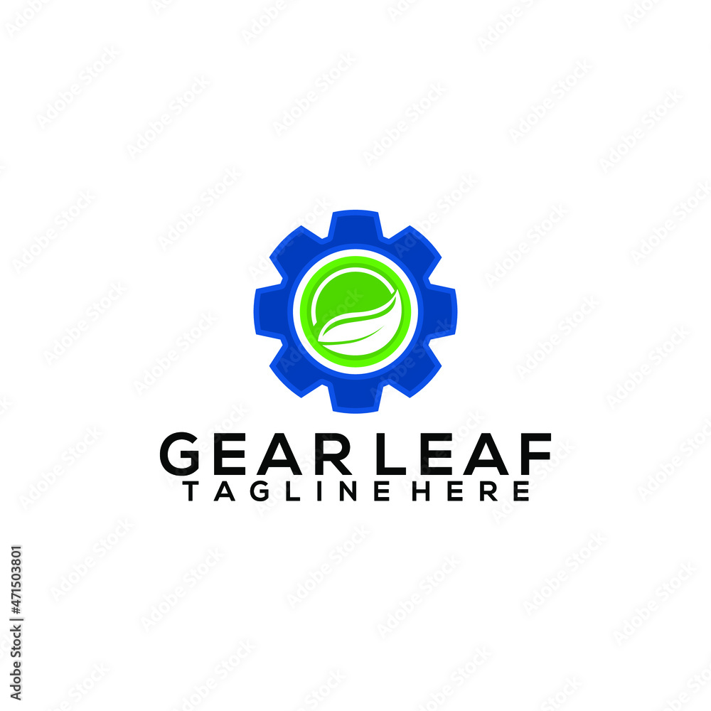 Gear Leaf Logo Concept Vector Isolated in White Background Gear Leaf Logo Concept Vector Isolated in White Background
