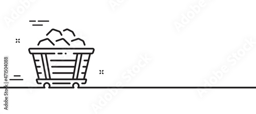Coal trolley line icon. Mine wagon sign. Stone or Rock cart symbol. Minimal line illustration background. Coal trolley line icon pattern banner. White web template concept. Vector