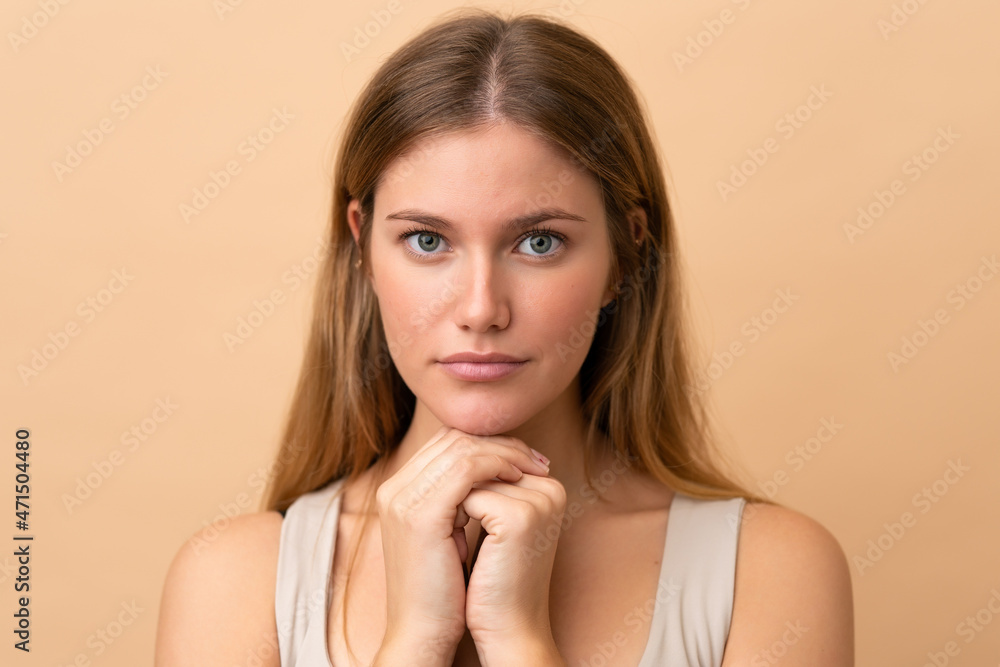 Portrait of blond pretty woman over isotaed background Portrait of blond pretty woman over isotaed background