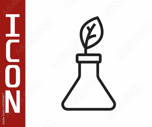 Black line Plant breeding icon isolated on white background. Plants growing in the test tubes. Organic food ,agriculture and hydroponic. Vector