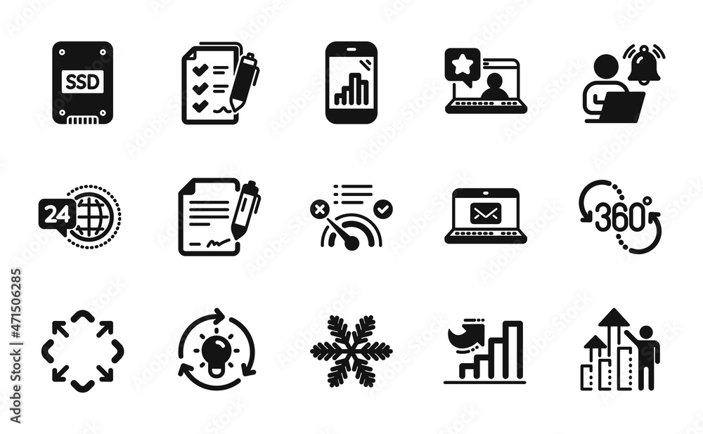 Vector set of Ssd, E-mail and Maximize icons simple set. Survey checklist, Growth chart and Idea icons. Graph phone, Signing document and No internet signs. Ssd simple web symbol. Vector