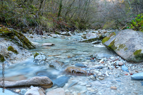The clear waters of the Rui stream, Mel, Belluno, Italy