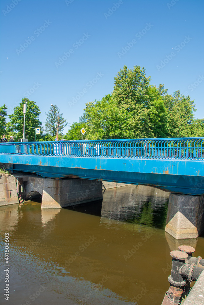 Blue Bridge over the Obvodny Canal in Kronstadt on Kotlin Island, Russia