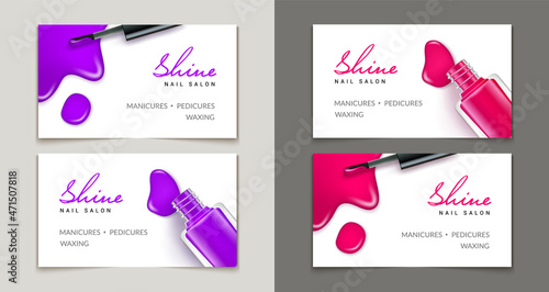 Nail salon business card manicure pedicure. Nail polish logo studio vector beauty spa hair design makeup