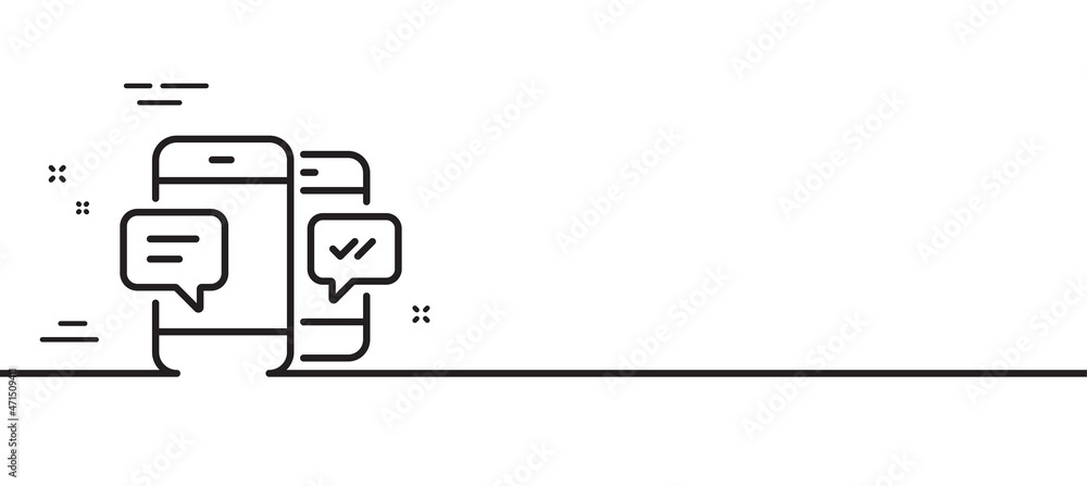 Phone Message line icon. Mobile chat sign. Conversation or SMS symbol. Minimal line illustration background. Smartphone SMS line icon pattern banner. White web template concept. Vector Phone Message line icon. Mobile chat sign. Conversation or SMS symbol. Minimal line illustration background. Smartphone SMS line icon pattern banner. White web template concept. Vector