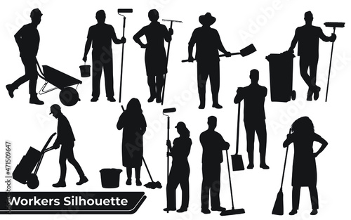 Collection of Workers or Labor Silhouette in different positions