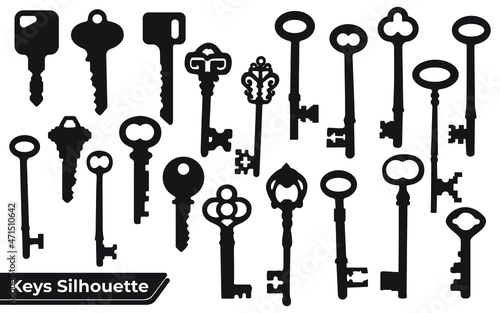 Vintage key vector set in engraving style. antique collection