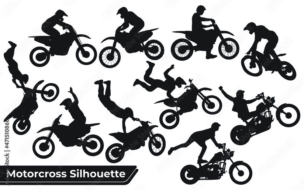 Obraz premium Collection of motocross silhouettes in different positions