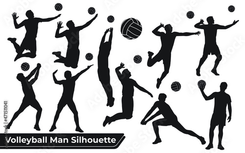 Collection of Volleyball Player man silhouettes in different poses photo