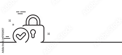 Verified locker line icon. Approved protection lock sign. Confirmed security symbol. Minimal line illustration background. Verified locker line icon pattern banner. White web template concept. Vector