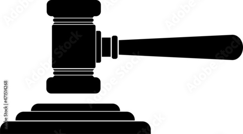 Crime and punishment icon, black silhouette. A hammer for the judge. Highlighted on a white background. Vector illustration. A series of business icons.
