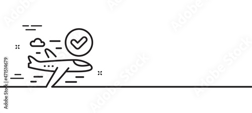 Confirmed flight line icon. Approved charter sign. Verified airplane symbol. Minimal line illustration background. Confirmed flight line icon pattern banner. White web template concept. Vector