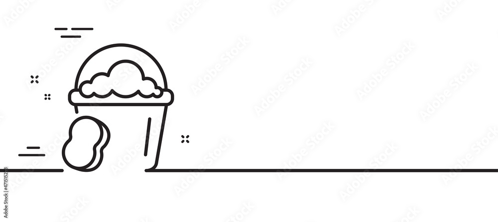 Cleaning bucket with sponge line icon. Washing Housekeeping equipment sign. Minimal line illustration background. Sponge line icon pattern banner. White web template concept. Vector Cleaning bucket with sponge line icon. Washing Housekeeping equipment sign. Minimal line illustration background. Sponge line icon pattern banner. White web template concept. Vector