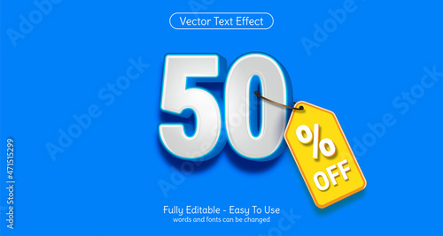 Editable fifty percent off promotion banner in blue colors