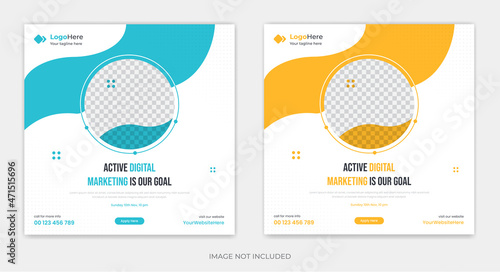 Minimal Business Social media post template with organic creative shapes premium vector