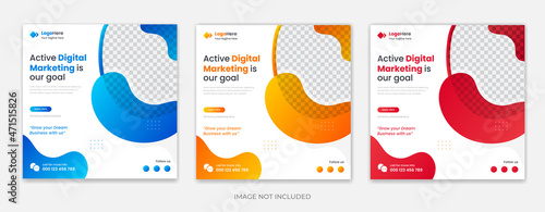 Corporate digital marketing social media post template, Business square post with creative organic shapes premium vector
