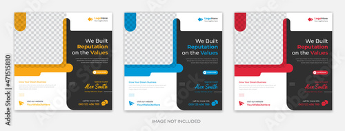 Creative business profile social media post template set, corporate digital marketing Instagram banner  premium vector