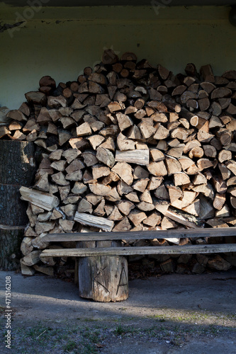 Wood stock for winter in permaculture farm.