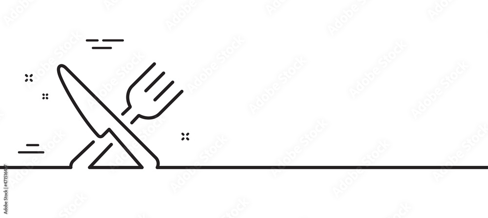 Food line icon. Cutlery sign. Fork, knife symbol. Minimal line illustration background. Food line icon pattern banner. White web template concept. Vector Food line icon. Cutlery sign. Fork, knife symbol. Minimal line illustration background. Food line icon pattern banner. White web template concept. Vector