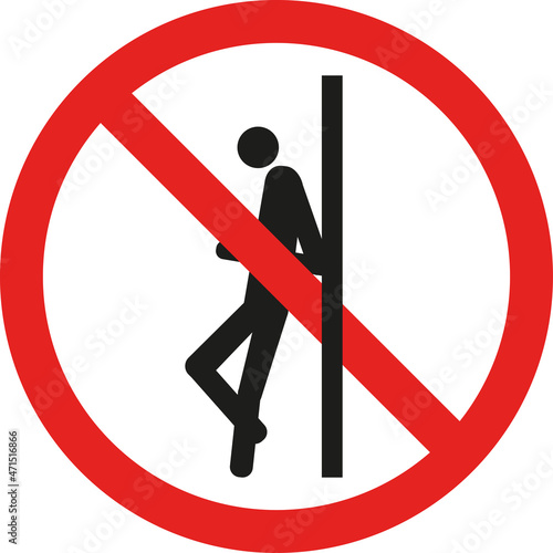 Do not lean on glass sign. Red circle cross out Background. Forbidden signs and symbols.