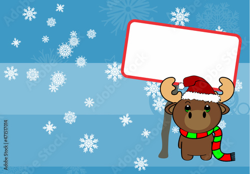 little kawaii baby moose character cartoon christmas background illustration in vector format