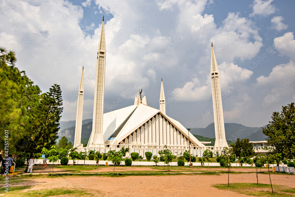 The Faisal Masjid Mosque in Islamabad, Pakistan. 