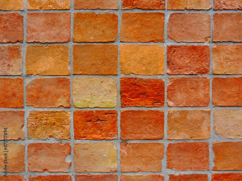 Wallpaper Mural textured light brown and yellow brick wall closeup. gray mortar joint. rough clay texture. running bond pattern. construction industry and architecture concept. wallpaper and graphic resources Torontodigital.ca