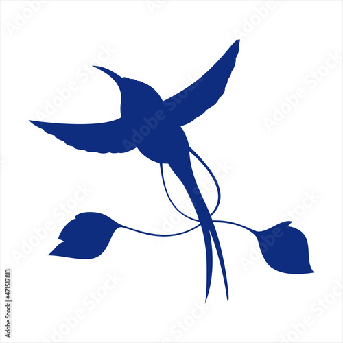 Silhouette of hummingbird. Loddigesia mirabilis. Isolated vector illustration.