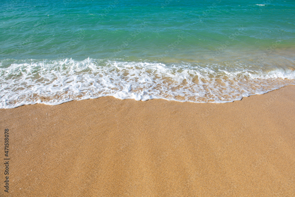 Beach with golden sand, turquoise ocean water. Panoramic sea view. Natural background for summer vacation. Beach with golden sand, turquoise ocean water. Panoramic sea view. Natural background for summer vacation.