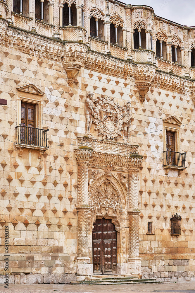Principal facade of the Palace of El Infantado. Castilla la Mancha, Guadalajara, Spain.