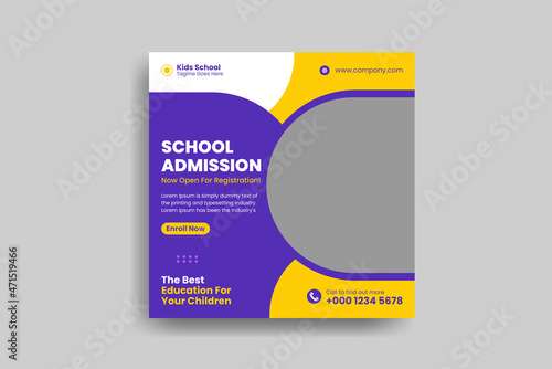 School Admission social media post, Back to school admission social media post, promotional discount banner template design. Back to School admission by social media Instagram, Facebook post kit,