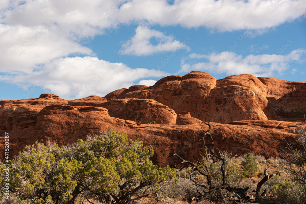 Dessert scenery and rock formations in Arches National Park, Utah