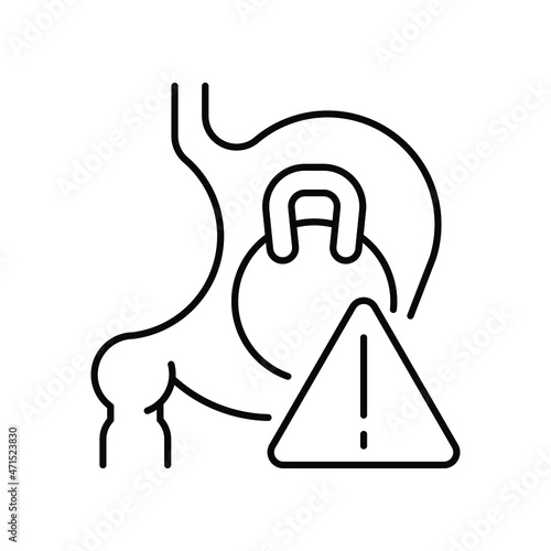 Symptoms of stomach problems (heaviness in the stomach). Line icon concept