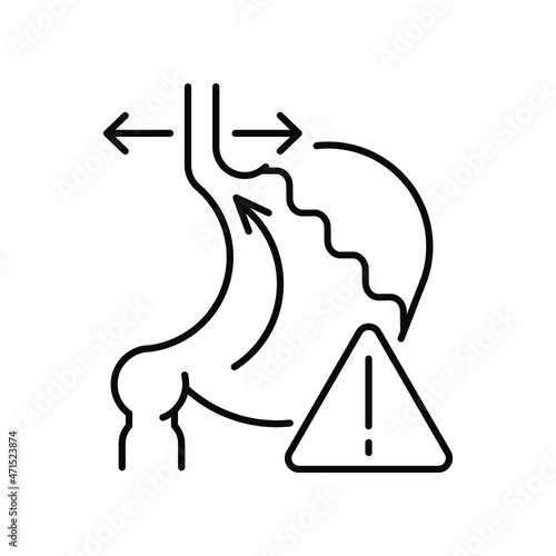 Symptoms of stomach problems (heartburn). Line icon concept