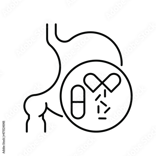 Symptoms of stomach problems (probiotic). Line icon concept