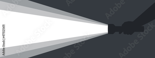 Flashlight in hand. Background with a flashlight for advertising. Ray of light from a flashlight. Vector illustration