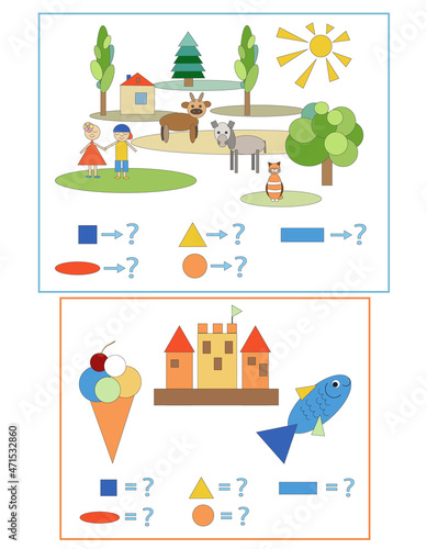 education, school, mathematics, children, circle, oval, square, triangle, tree, animals, education