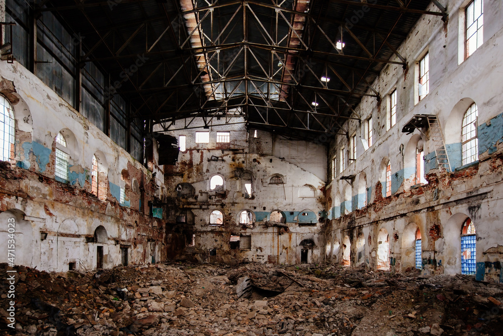 Abandoned and ruined sugar factory in Novaya Tavolzhanka, Belgorod region