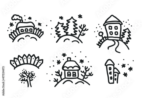 Winter houses icon set