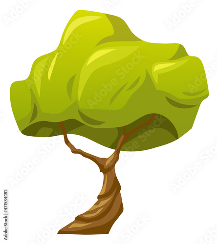 Forest landscape element. Cartoon green tree. Foliage plant. Vector  oak of summer garden or park isolated on white background.
