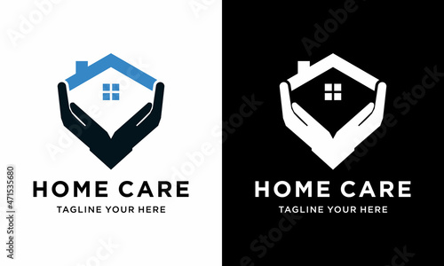 home care logo design template. home vector icon, on a black and white background.
